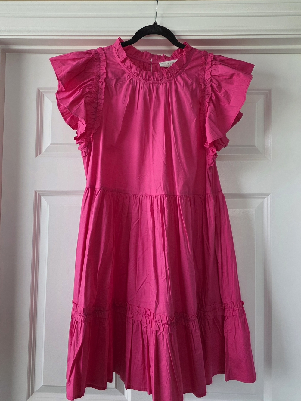 Caroline Constas Pink Ruffle Sleeve Casual Mini Tiered Dress Women's Size Large
